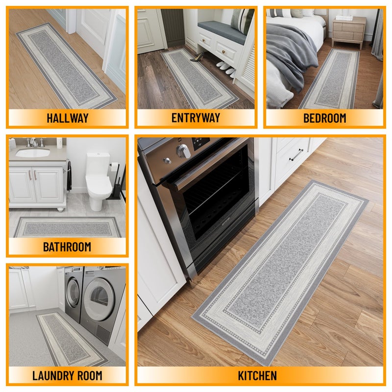 Ottomanson Hallway Runner Rug 20" x 59" Non Slip Border Area Rugs Easy to Clean Laundry Rug Runner Durable & Pet Friendly Floor Carpet Runners for Hallways Entryway Living Room Kitchen, Light Gray - Image 3